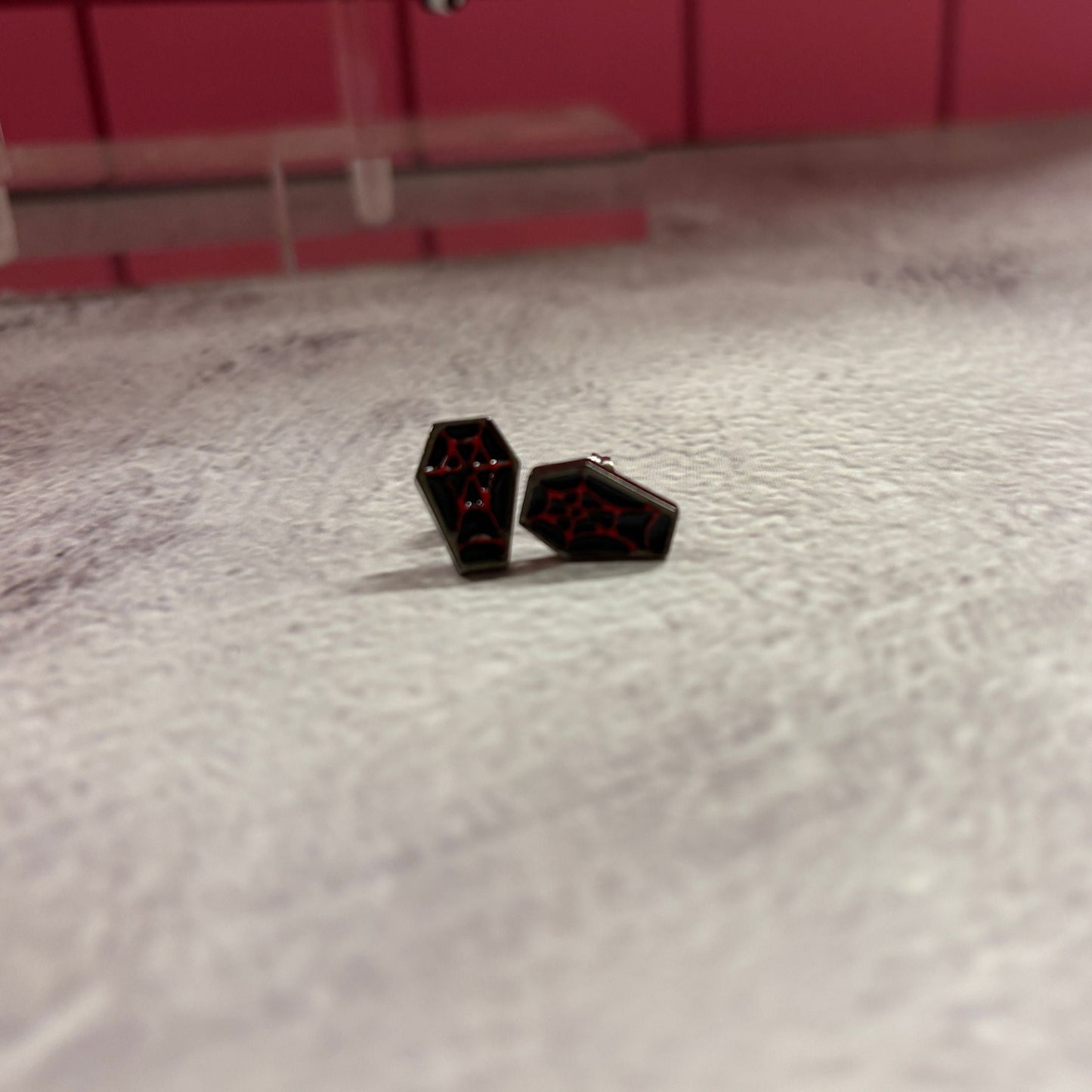 Coffin Stud Earrings | Gothic Red & Black Alternative Jewelry