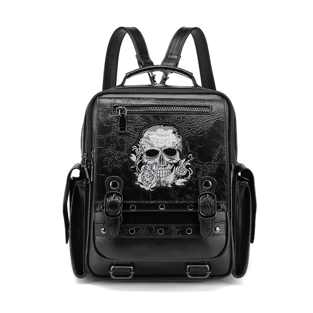 Gothic Women's Skull Head Embroidered Shoulder Bag