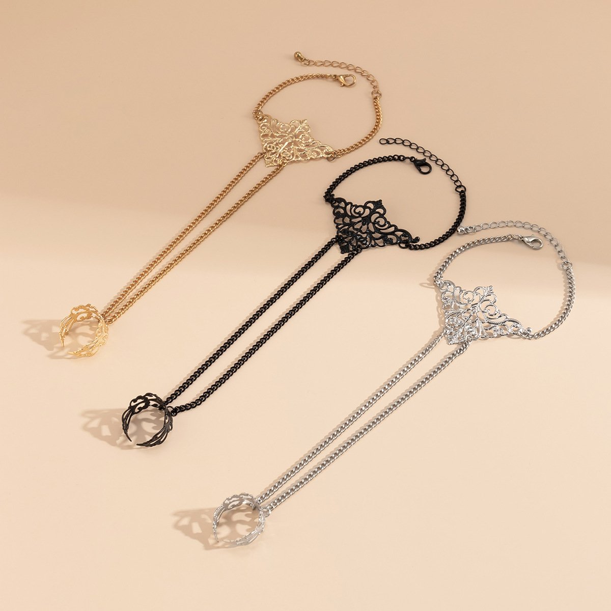 Europunk Gothic Triangle Crown Ring Bracelet