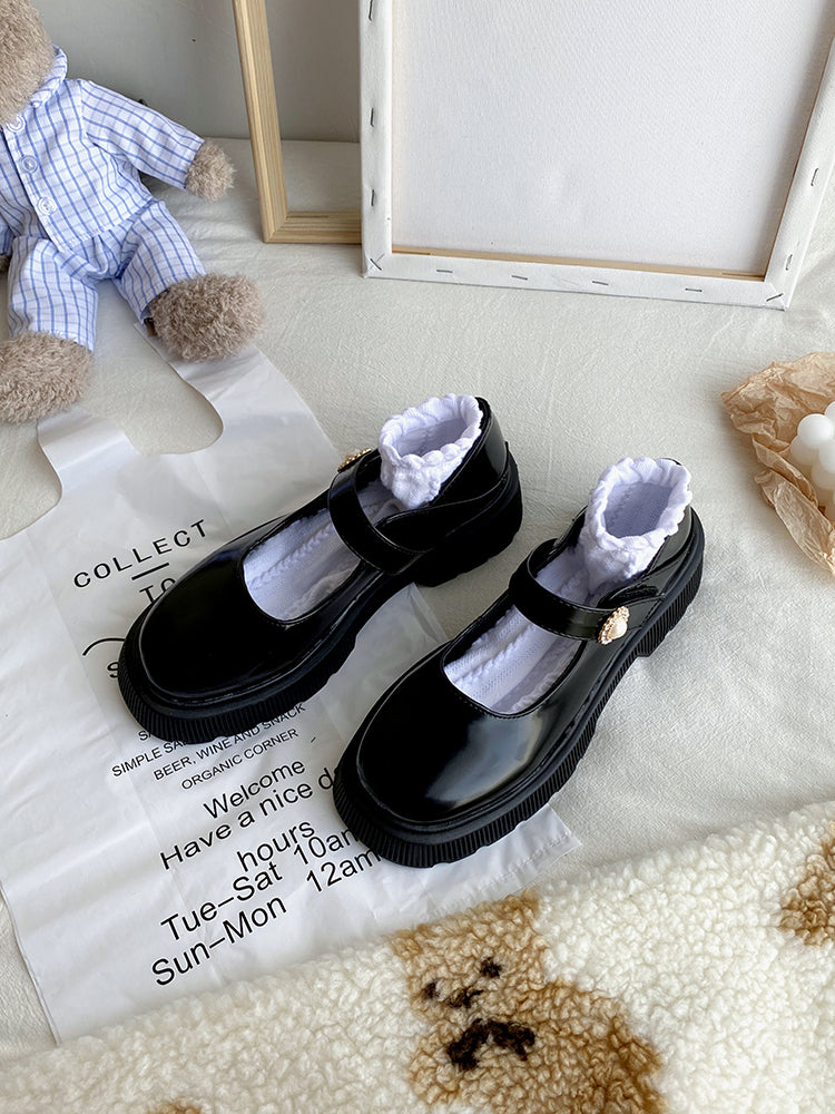 British Leather Mary Jane Platform Shoes for Women