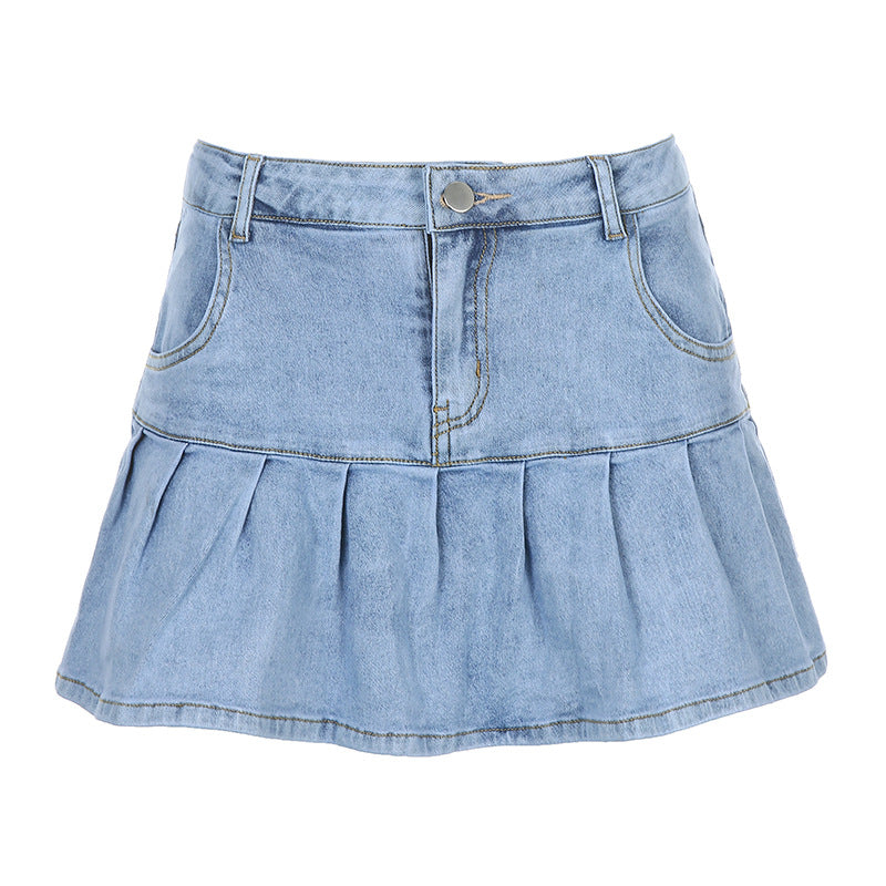 Women's Elastic Denim Skirt for Street and Campus Wear