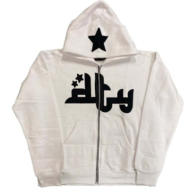 Star Printed Zip Up Hoodie | Alt Rave & Festival Streetwear