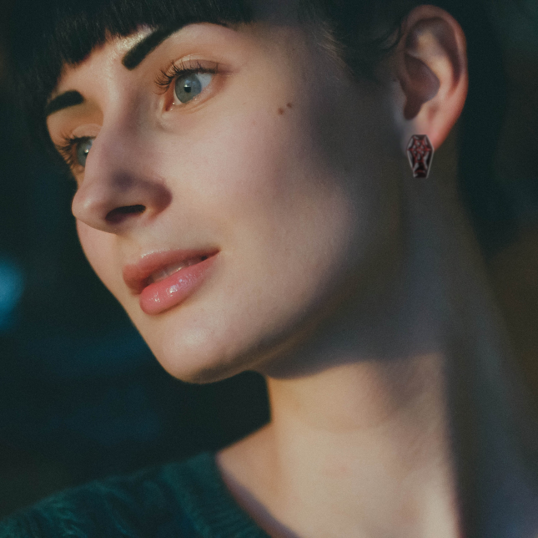 Coffin Stud Earrings | Gothic Red & Black Alternative Jewelry