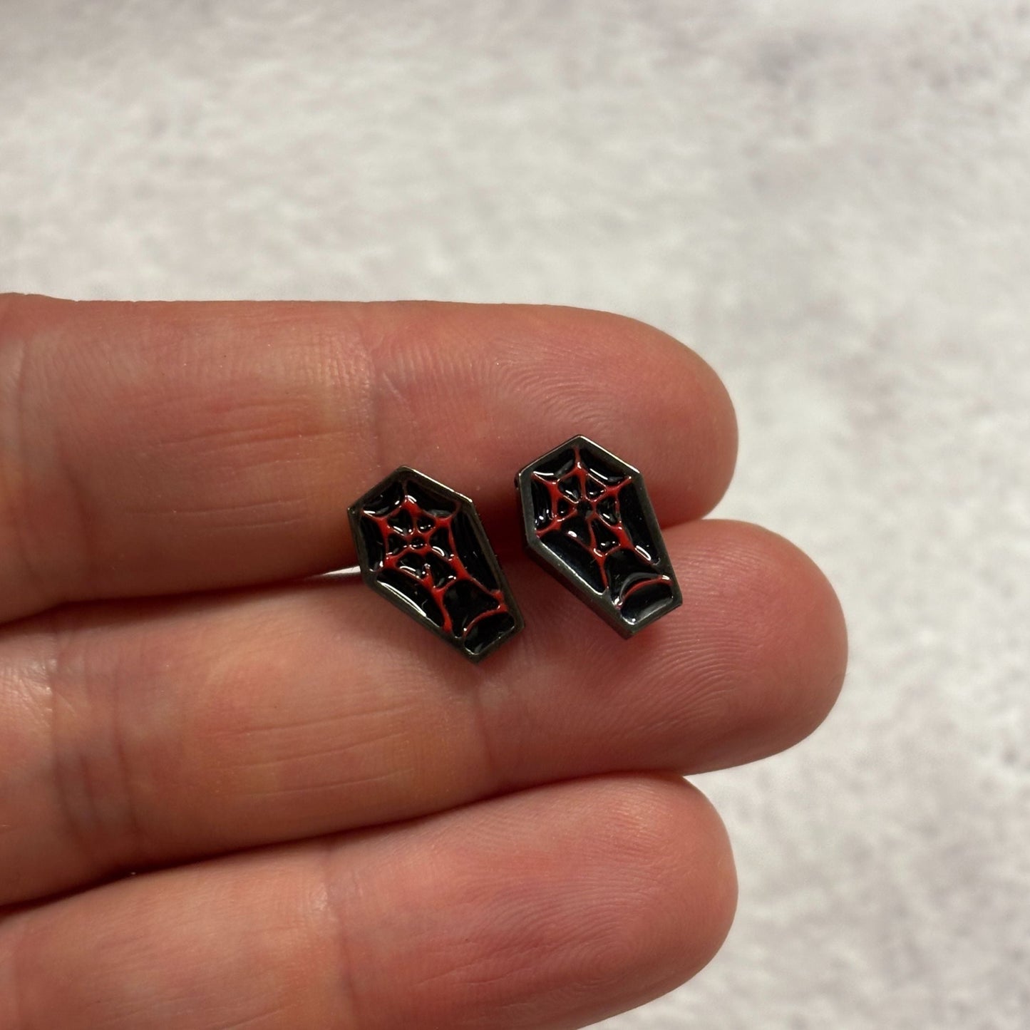 Coffin Stud Earrings | Gothic Red & Black Alternative Jewelry