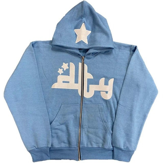 Star Printed Zip Up Hoodie | Alt Rave & Festival Streetwear