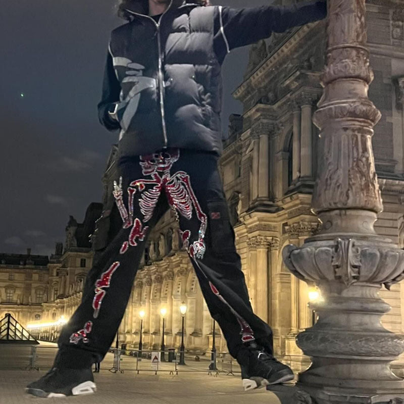 Gothic Jeans with Rhinestone Print