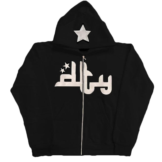 Star Printed Zip Up Hoodie | Alt Rave & Festival Streetwear